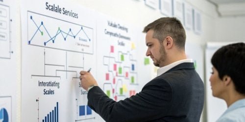 A flowchart showing how a scale provides data that leads to a competitive advantage in the market.