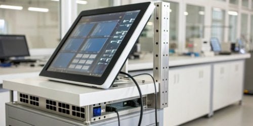 A smart PC scale connected to a network, displaying data on its screen