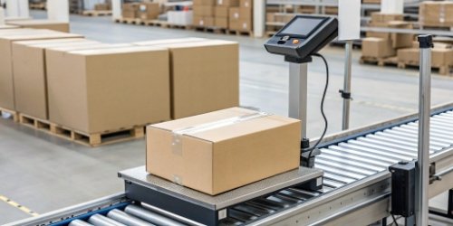 Closed-Loop Weighing System Integrated scanner and label printing scale in a warehouse