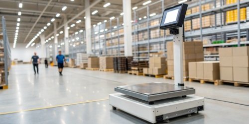 An integrated label printing scale in a modern warehouse environment