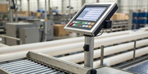 A label printing scale displaying complex data, showing the integration of hardware and software.