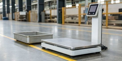 Smart PC Scale vs. Traditional Digital Scale A modern smart PC scale next to an older, simple digital scale on a factory floor.