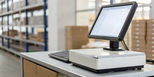 Label Printing Scale and Inventory Software Integration A label printing scale connected to a computer running inventory software