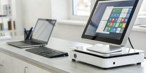 A smart PC scale connected to a computer system with data flowing between them.