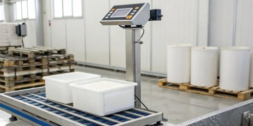 A label printing scale used at a raw material intake station