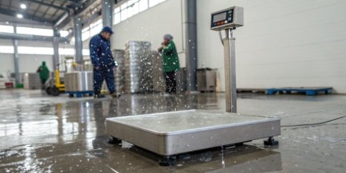 Industrial Label Printing Scale A durable label printing scale in a wet industrial facility