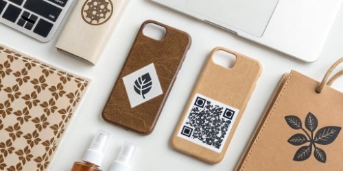 Various creative labels showing logos, QR codes, and custom designs