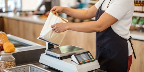 Barcode Label from a Weighing Scale Close-up of a freshly printed barcode label from a scale