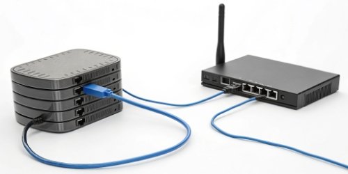 Scale Database Information Retrieval Diagram showing a scale, a network router, and a database server communicating.