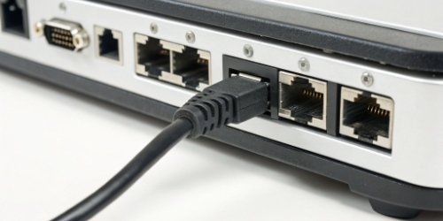 A close-up of the connectivity ports on a label printing scale