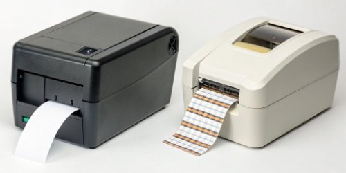 Direct Thermal vs Thermal Transfer Side-by-side comparison of a direct thermal and a thermal transfer label printer