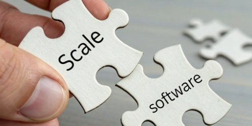 Two puzzle pieces, one labeled 'Scale' and the other 'Software', fitting together perfectly.