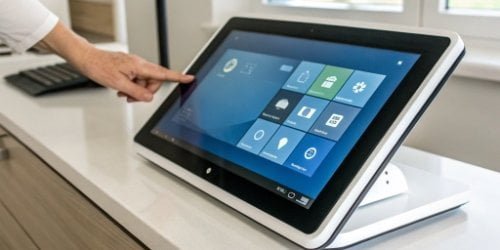 Smart PC Scale Touch Screen Interface A close-up shot of a user-friendly touch screen interface on a smart PC scale displaying a custom application.