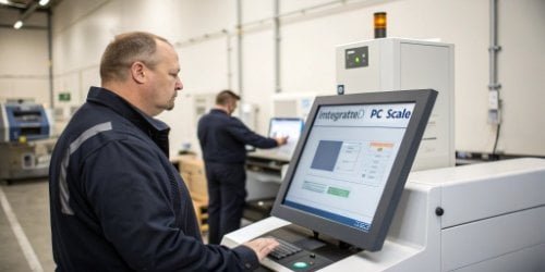 Improved Weighing Performance An operator following on-screen instructions on an integrated PC scale