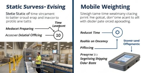 Mobile vs. Static Workflow An infographic comparing the steps of a static vs. a mobile weighing process, showing time savings.