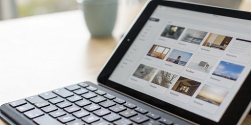 Streamlining Features on Touch Screens A close-up of a touch screen showing a product database with images and a digital keyboard