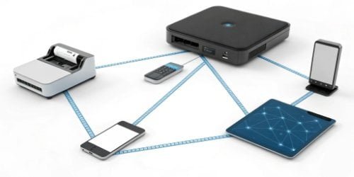 Smart Scale Connectivity and Compatibility An infographic showing a smart scale connected to a printer, barcode scanner, and a cloud server
