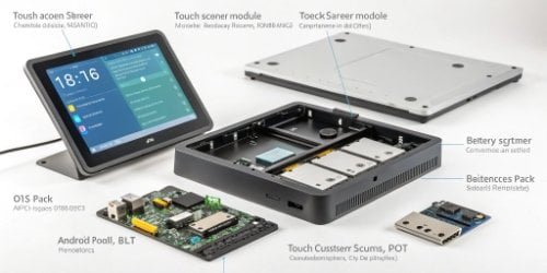 An exploded view of a smart PC scale showing its modular components