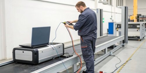 Integrating a Scale and Scanner Technician connecting a scanner to an industrial scale