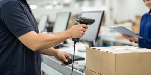 A person using a barcode verifier to check a GS1 label's quality