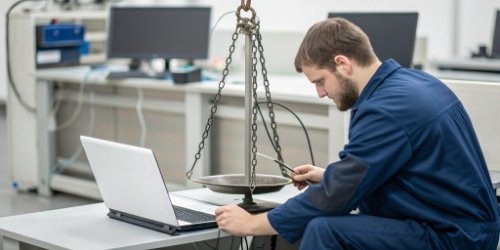 Troubleshooting Scale and Software Connection A technician troubleshooting a connection between a scale and a computer