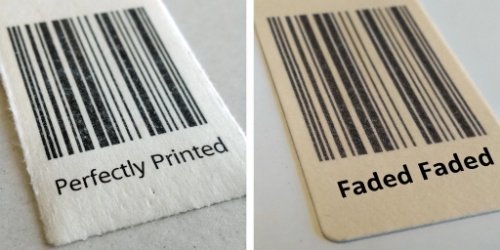 High-Quality vs. Low-Quality Barcode A perfectly printed, scannable barcode label next to a faded, non-scannable one.