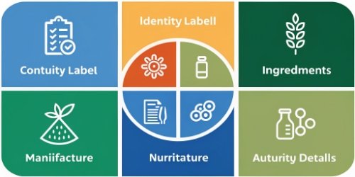 The 5 Requirements of a Food Label An infographic showing the 5 key sections of a compliant food label