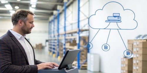 A diagram showing an integrated scale-printer connecting seamlessly to a company's POS, inventory, and cloud ERP systems via a single API.