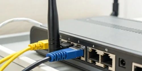 A close-up shot of an Ethernet port and Wi-Fi antenna on an industrial scale