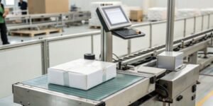 Can a label printing scale automatically query a database for product information?