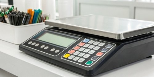 How does a touch screen on a label printing scale simplify operator tasks?