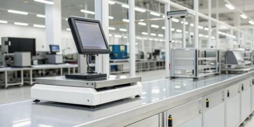 All-in-One Smart PC Scale A sleek, all-in-one smart PC scale on a clean, modern production line counter