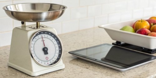 Side-by-side comparison of a traditional scale and an Android scale interface.