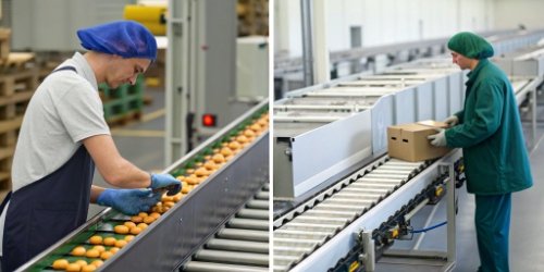 A diagram showing the flow of an automated weighing process versus a manual one.