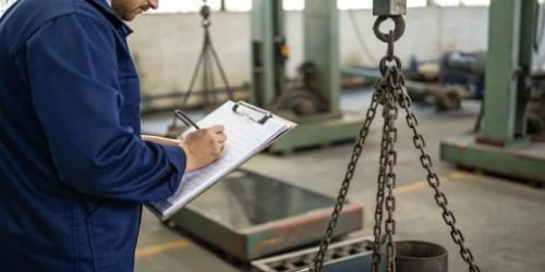 An operator writing down a weight from a scale on a clipboard