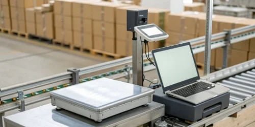 A diagram showing a scale connected to a printer and a computer, illustrating a seamless workflow.