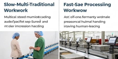 A diagram comparing a slow, multi-step traditional workflow with a fast, unified on-scale processing workflow