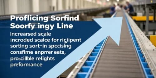 Improved Sorting Efficiency An arrow pointing up showing increased efficiency and throughput on a sorting line