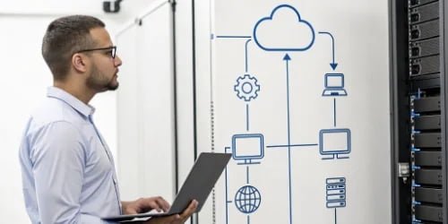 A flowchart showing data moving from a scale, to a computer, to a cloud database without manual steps.