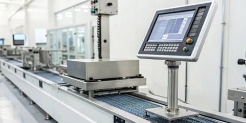 A diagram showing an industrial scale seamlessly connecting to a software system via an API.