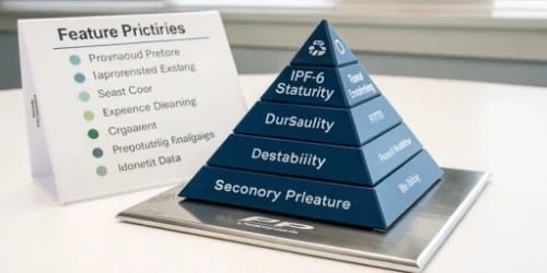 A diagram showing a pyramid of feature priorities, with durability at the base.