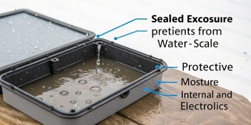 Diagram showing how an IP69K sealed enclosure prevents water from entering the scale.
