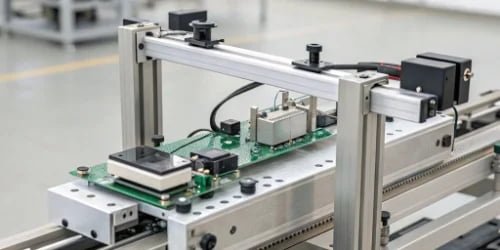 An exploded view of a weigh-labeling machine showing the load cell, thermal printer, and IoT chip.