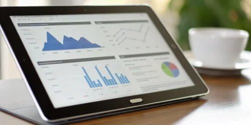 A dashboard showing weighing data charts and graphs on a tablet