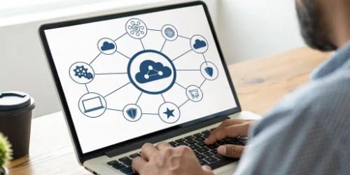 An icon representing software APIs connecting to a central scale hub