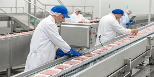 A streamlined workflow with an all-in-one waterproof scale in a meat plant.