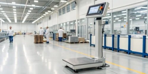 Key Hardware for Integration A smart industrial scale with a clear API documentation screen in the background