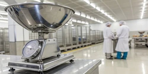 a clean stainless steel weighing scale in a food factory