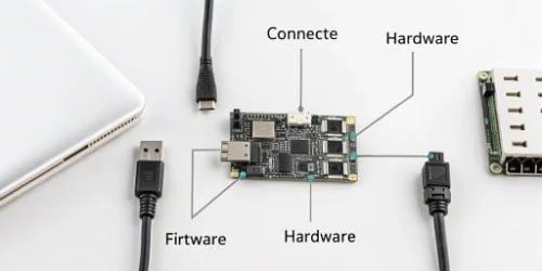 How Firmware Updates Enhance Functionality A diagram showing firmware connecting hardware components to the main software