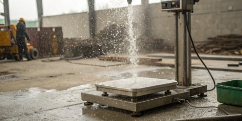 A durable stainless steel scale shrugging off a water spray in a harsh environment
